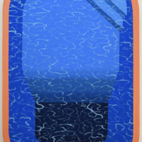 Pool with Orange Border: vinyl and oil paint on canvas, 36x24 inches, 2017