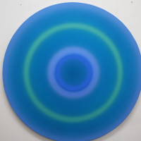 Spin Painting (Blue, Green): vinyl acrylic on canvas, 32 inches, 2018