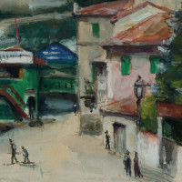 Le Restaurant Mistral à L'Estaque (detail), circa 1870, by Paul C&eacutezanne (French, 1839-1906). Gouache, watercolor and pencil on paper, 9 1/8 by 14 inches. Image courtesy of a private collection