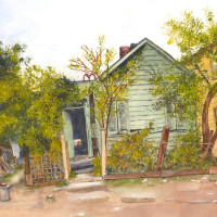 Miss Minnie's Cottage, By Andrea Hazel; Watercolor on paper; 13 x 17 inches 