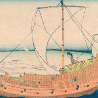 At Sea off Kazusa (Kazusa no kairo), from Thirty-six Views of Fuji, ca. 1831-33, by Katsushika Hokusai (1760-1849). Color woodblock print. Accession Number: 1954.013.0009

