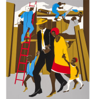 The Builders (Family), 1974, by Jacob Lawrence (1917-2000); silkscreen on paper; 34 x 25.75 inches; Courtesy of The Jacob and Gwendolyn Knight Lawrence Foundation, Seattle © 2015 Artists Rights Society (ARS), New York