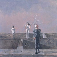 The Jugglers, 1960-68; By Hughie Lee-Smith (1915-1999); Oil on canvas; 26 x 26 inches
