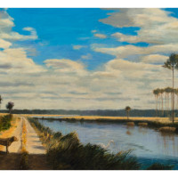 Rice Fields, 1985 - 86, By Manning Williams (American, 1939 - 2012); Oil on canvas; 71 1/4 x 142 1/2 inches; Collection of the Charleston County Aviation Authority