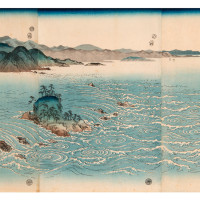 The Whirlpools of Naruto in Awa, 4/1857. by Utagawa Hiroshige (Japanese, 1797-1858). Color woodblock print. 1948.004.0014.001-3