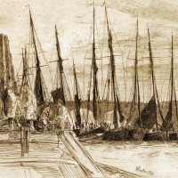 Billingsgate, 1859, by James McNeill Whistler (American, 1834-1903); etching on paper; 5 7/8 x 8 3/4 inches; Gift of Dr. and Mrs. (Caroline) Anton Vreede; 2004.004.0007