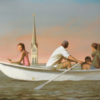 The Flood , 2018, by Bo Bartlett (American, b. 1955). Oil on linen, 82 x 100 inches. ©Image courtesy of the artist and Miles McEnery Gallery, New York, NY.