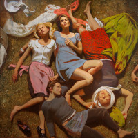 School of the Americas, 2010, by Bo Bartlett (American, b. 1955); oil on panel; 76 x 76 inches; Collection of Stacy and Jay Underwood