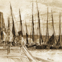 Billingsgate, 1859, By James A. M. Whistler (American, 1834—1903); Etching on paper; 8 1/8 x 10 7/8 inches; Gift of Dr. and Mrs. (Caroline) Anton Vreede; 2004.004.0007