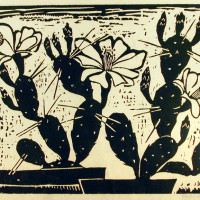 Cactus, By Corrie McCallum (American, 1914–2009); Woodblock print on paper; 11 x 17 inches; Bequest of Josephine Pinckney

