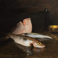 Still Life with Fish, 1903, by William Merritt Chase (American, 1849-1916); oil on canvas; 25 5/8 x 30 1/4 inches; Gift of Anna Heyward Taylor; 1947.011.0001