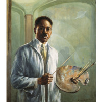 Portrait of Aaron Douglas, 1930, by Edwin Harleston (American, 1882-1931); oil on canvas; 32 1/4 x 28 1/4 inches; Museum Purchase; 1988.003. 