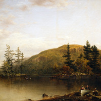 Shelving Rocks, Lake George from Hen and Chickens Island, 1874, by David Johnson (American, 1827-1908); oil on canvas; 16 1/8 x 28 1/2 inches; Courtesy of the Higdon Collection