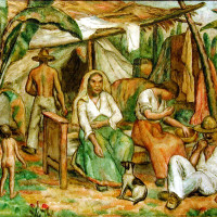 Mexican Peasant Scene, ca. 1919, By Edward Middleton Manigault (American, 1887–1922); Oil on canvas on board; 22 in x 27 ¾ inches (framed); Gift of Marlene and Richard Mayers
