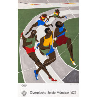 Olympic Games, 1971, by Jacob Lawrence (1917-2000); screen print on paper; 42 1/2 x 27 1/2 inches; Courtesy of The Jacob and Gwendolyn Knight Lawrence Foundation, Seattle © 2015 Artists Rights Society (ARS), New York