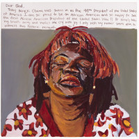 Dear God - Obama, 2007–10, by Beverly McIver (American, b. 1962).  
Oil on canvas, 30 x 30 inches. Collection of Peter Lange, Durham, NC. 
