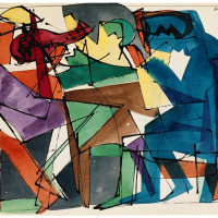 Romare Bearden, The Blues Has Got Me, 1944. Watercolor and ink on paper, 29 x 35 1/2 inches. SCAD Museum of Art, Savannah, GA. Gift of Dr. Walter O. Evans and Mrs. Linda J. Evans © Romare Bearden Foundation / VAGA at Artists Rights Society (ARS), NY