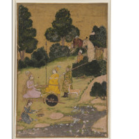 Hunters in a Landscape (probably the lovers Baz Bahadur and Rupmati), ca. 1725, Attributed to Dalchand; Opaque color and gold on paper; India, Rajasthan, Jodhpur in the former state of Marwar; Courtesy of a private collection