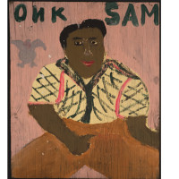 Onk Sam (self-portrait), By Same Doyle (American, 1906-1985); House paint on wood panel; Gift of Mr. and Mrs. Charles L. Wyrick, Jr.; 2017.010.0003
