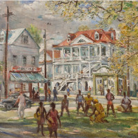 Pick-up Game, Chapel Street, 1980, By Horace Talmage Day (American, 1909—1984); Oil on canvas; 25 x 30 inches; Gift of H. Talmage Day; 2005.003

