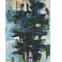 Pine Trees, 1961, By David Driskell (American, b. 1931); Oil and encaustic on canvas; Gift of Louis K. Rimrodt; 2018.002.0001
