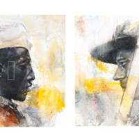 Side A + B, 2017, By Charles Edward Williams (American, b. 1984); 8 x 9 inches (framed diptych); Oil and gesso on watercolor paper; Courtesy of the Morris Museum of Art, Augusta, Georgia