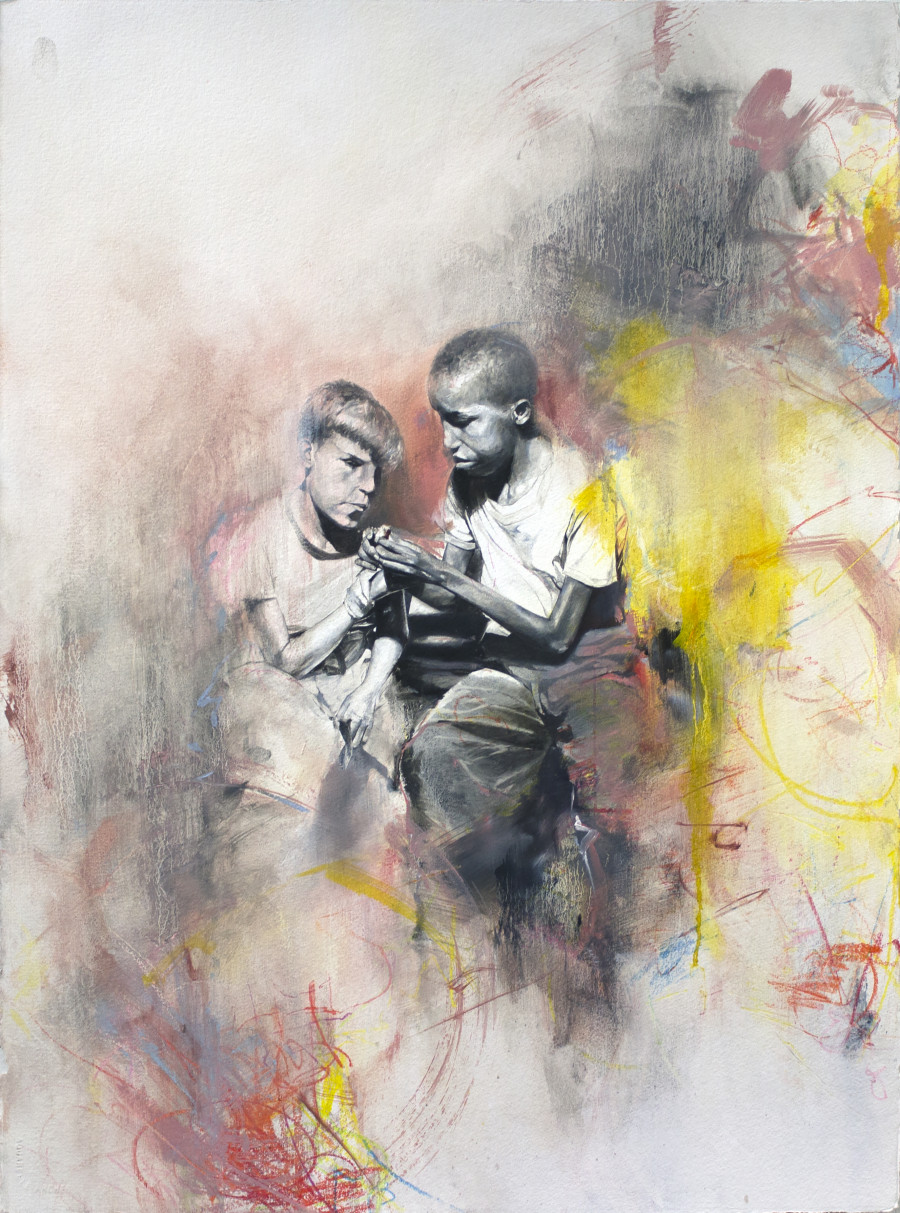 <em>And Still I Love</em>, 2017, by Charles Williams (American, b. 1984); crayon, acrylic, and oil on watercolor paper; 22 x 30 inches; Courtesy of the artist