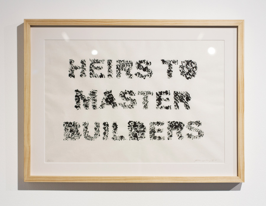 <i>Heirs to Master Builders</i>;
2017; Acrylic on Rice Paper, Haint Blue Wood Frame; 27 x 20''