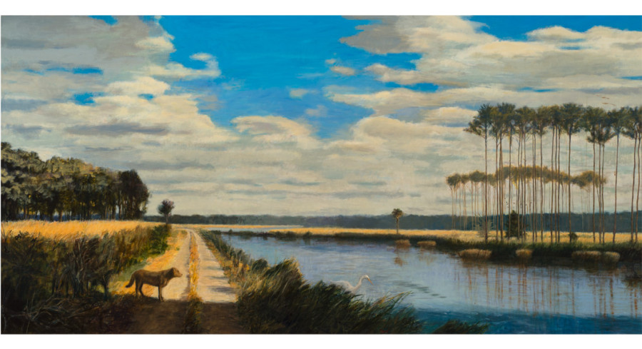 Rice Fields, 1985 - 86, By Manning Williams (American, 1939 - 2012); Oil on canvas; 71 1/4 x 142 1/2 inches; Collection of the Charleston County Aviation Authority
