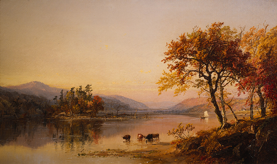<i>Autumn Afternoon, Greenwood Lake</i>, 1873, by Jasper Francis Cropsey (American, 1823-1900); oil on canvas; 11 x 19 1/2 inches; Courtesy of the Higdon Collection