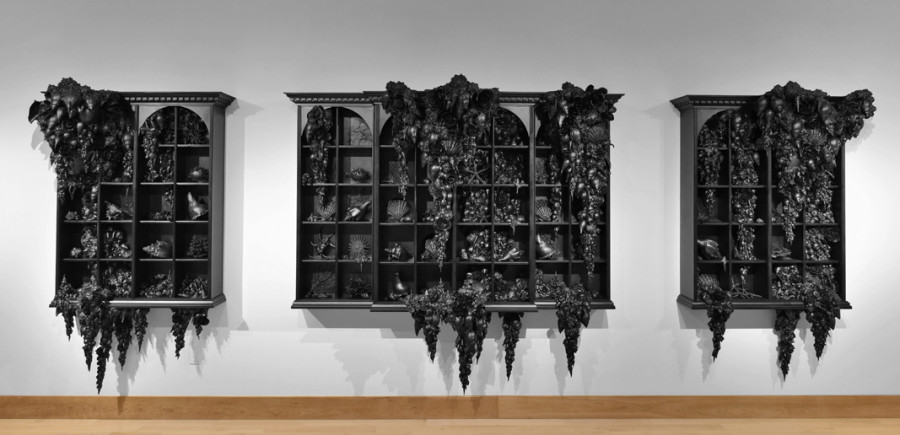 <i>The Order of Things</i>, 2016, by Lauren Fensterstock (American, b. 1975); Shells, wood, mixed media, 78 x 240 x 26 inches; Image courtesy of the artist and Claire Oliver Gallery; © Lauren Fensterstock. 