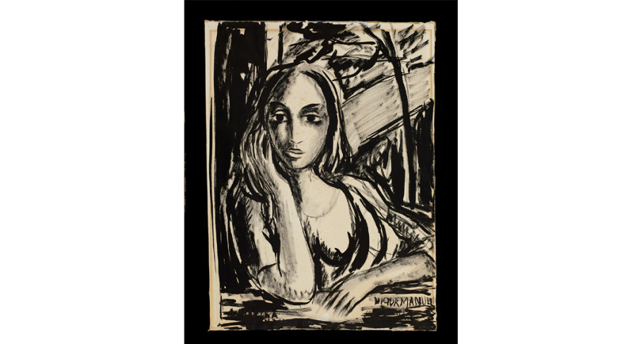 <i>Untitled</i>, ca. 1955, Victor Manuel (Cuban, 1897 - 1969); Ink on paper; 30 1/8 x 24 1/8 inches. Courtesy of the Lowe Art Museum, University of Miami. Gift of Martha Frayde Barraque Collection of Hispanic Art and Culture.