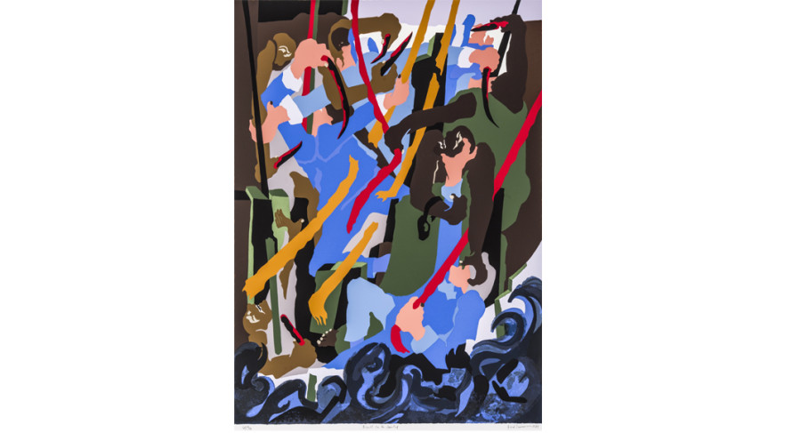 <i>Revolt on the Amistad</i>, 1989, by Jacob Lawrence (1917-2000); silkscreen on paper; 40 1/8 x 32 1/8 inches; Courtesy of The Jacob and Gwendolyn Knight Lawrence Foundation, Seattle © 2015 Artists Rights Society (ARS), New York