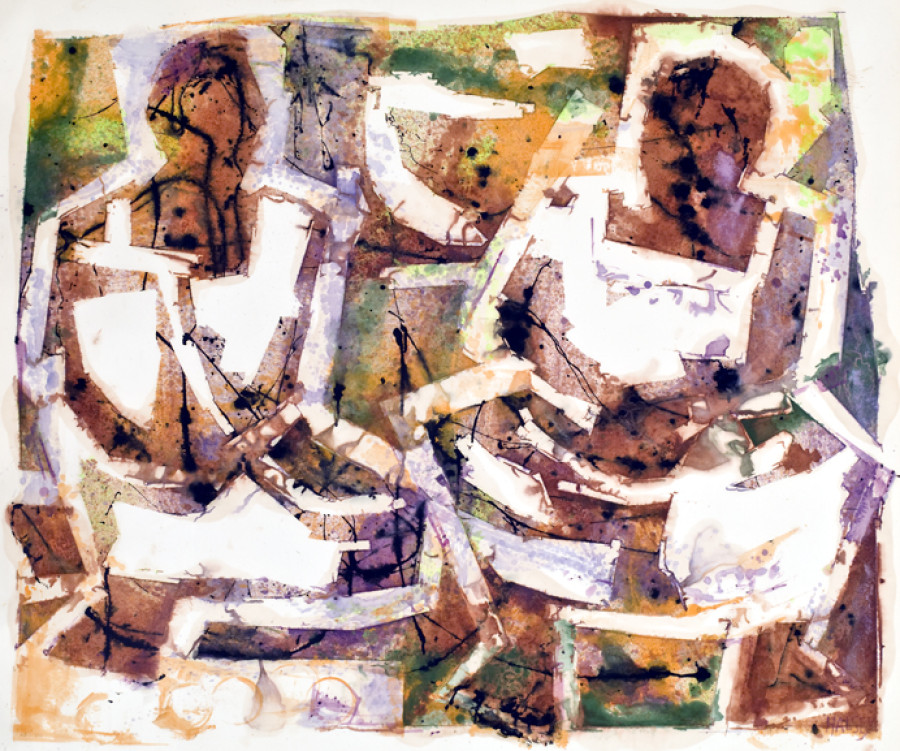 <i>Two Maya Women, Yucatan</i>, 1976, By William Halsey (American, 1915–1999); Oil on paper; 41 ¼ x 48 inches; Transfer with The Charleston Museum
