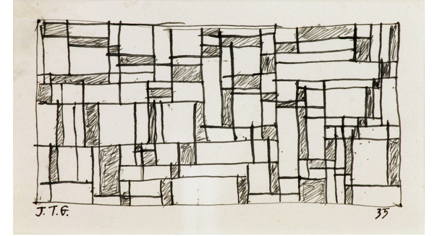 <i>Composición (Composition)</i>, 1935, by Joaquin Torres-Garcia (Uruguayan, 1874 - 1949); Ink on paper; 20 1/8 x 16 1/8 inches. Courtesy of the Lowe Art Museum, University of Miami.