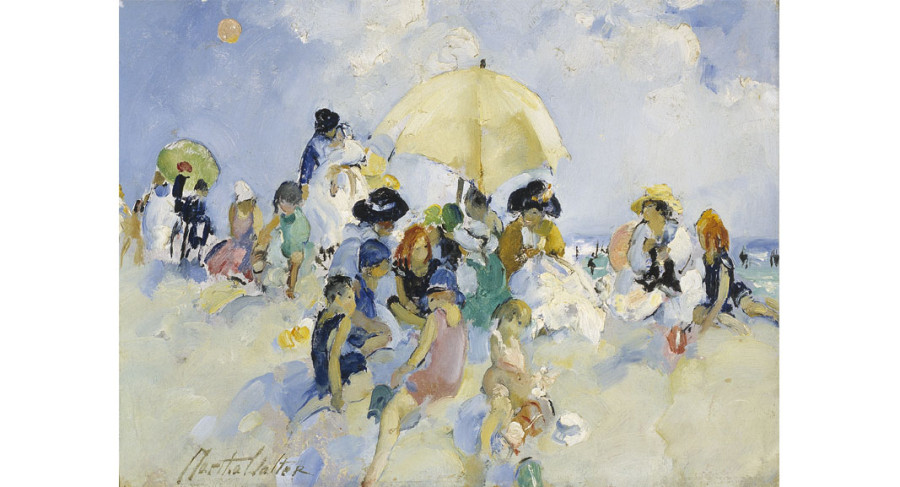 <i>On the Beach</i>, before 1930, By Martha Walter (American, 1875—1976); Oil on academy board; 20 1/8 x 25 1/4 inches; Gift of Anna Heyward Taylor; 1955.008.0002
