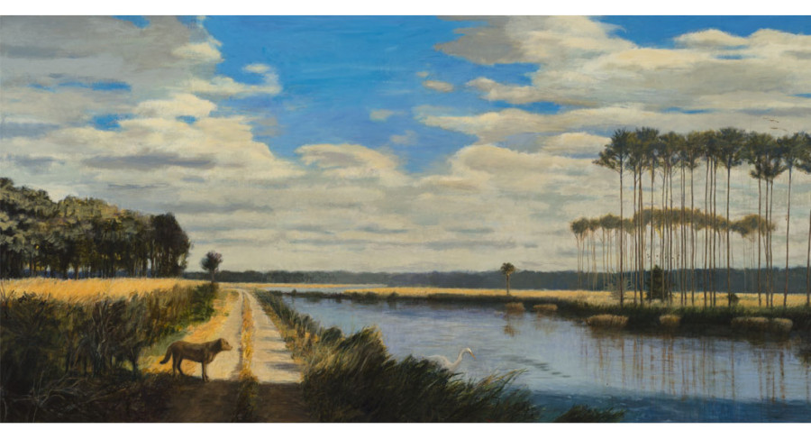 <i>Rice Fields</i>, 1985-86, By Manning Williams (American, 1939—2012); Oil on canvas; 71 1/4 x 142 1/2 inches; Courtesy of the Charleston County Aviation Authority
