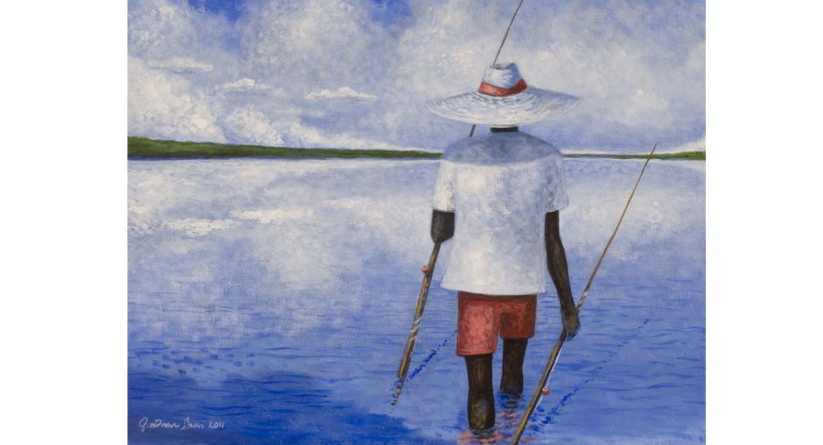 <i>Fishing Spot</i>, 2011, by Jonathan Green (American b. 1955); Oil on canvas; 11 x 14 inches; Image © Jonathan Green; Courtesy of Vibrant Vision Collection of Jonathan Green and Richard Weedman
