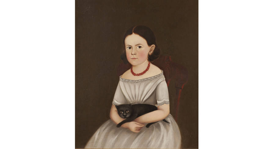 <i>Girl with Cat</i>, 1845—1850, Unidentified artist, Oil on canvas, Courtesy of the Barbara L. Gordon Collection
