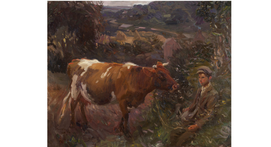 <i>Young Herdsman at Mendham</i>, 1910, By Sir Alfred Munnings (British, 1878—1959); Oil on canvas; 28 1/4 x 36 inches; Image courtesy of Penkhus Collection