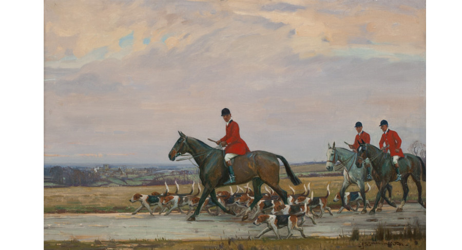 <i>Jogging Home</i>, c. 1920, By John Sanderson Wells (British, 1872—1943); Oil on canvas; 24 x 16 inches; Image courtesy of Penkhus Collection	 