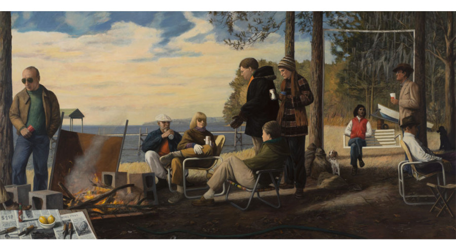 <i>Oyster Roast</i>, 1985-86, By Manning Williams (American, 1939—2012); 50 x 96 1/4 inches; Courtesy of the Charleston Aviation Authority
