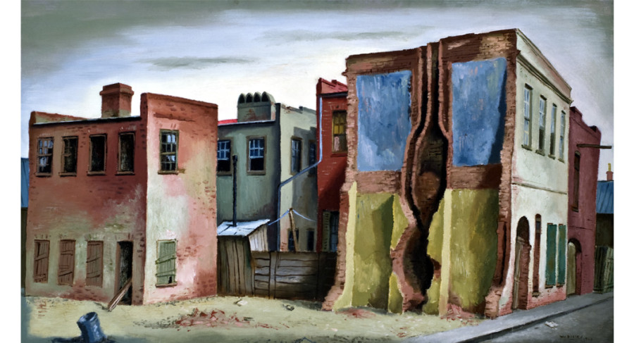 <i>Leftovers</i>, 1942, By William Halsey (American, 1915—1999); Oil on Masonite; 29 1/4 x 46 1/4 inches; Museum purchase; 1949.006.0001
