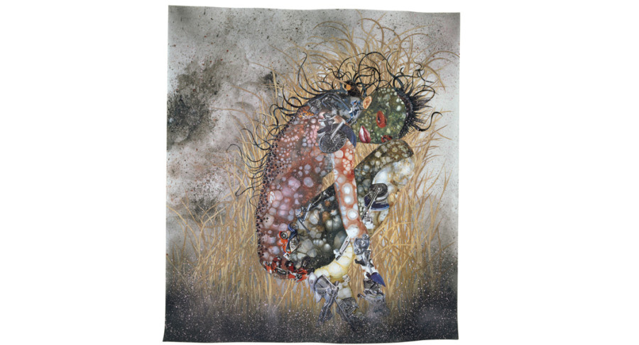 <i>Hide 'n' Seek, Kill or Speak</i>, 2004, Wangechi Mutu (Kenyan, b. 1972); Paint, ink, collage, mixed media on mylar; 42 x 48 inches; The Studio Museum in Harlem; Museum Purchase made possible by a gift from Jeanne Greenberg Rohatyn; Image courtesy of the artist