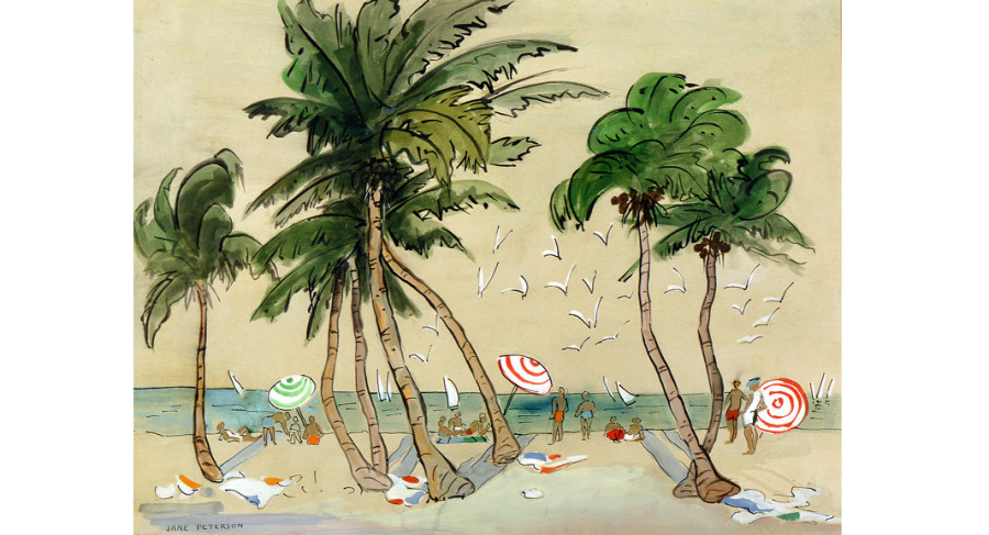 <i>Palm Beach</i>, ca. 1918, By Jane Peterson (American, 1876—1965); Watercolor and ink on paper; 26 1/2 x 33 inches; Gift of Mr. Thomas Bennett; 2000.014