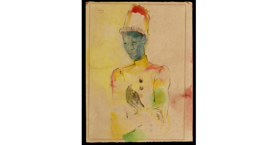 <i>Untitled (Figure at Carnival)</i>, 1948, by Guillermo Wiedemann (Colombian, 1905 - 1969); Watercolor on paper; 31 1/2 x 23 5/8 inches. Courtesy of the Lowe Art Museum, University of Miami. 