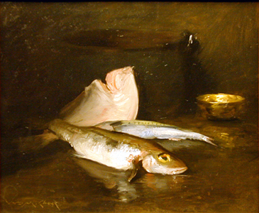 Still Life with Fish, 1903, by William Merritt Chase (American, 1849 – 1916). Oil on canvas. Gibbes Museum of Art, Gift of Anna Heyward Taylor 1947.011.0001