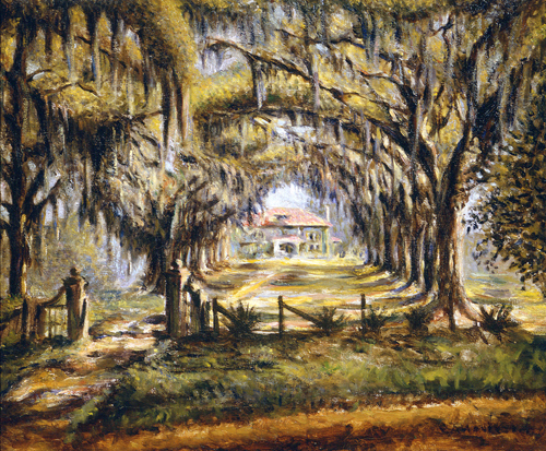 Boone Hall Plantation, ca. 1925, by Edwin Harleston (American, 1882 – 1931). Oil on canvas. Gibbes Museum of Art, Gift of Mr. and Mrs. H. Harleston Fleming (1997.009).