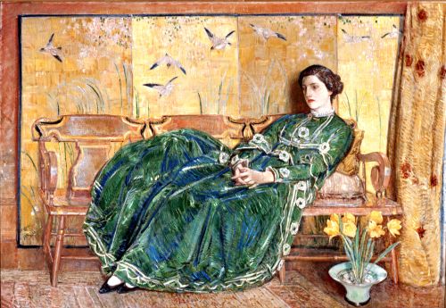 <em>April (The Green Gown)</em>, 1920, By Childe Hassam (American, 1859 – 1935). Oil on canvas; 56 x 82 1/4 in. Gibbes Museum of Art, Gift of Mr. and Mrs. Archer Huntington (1936.09.01).