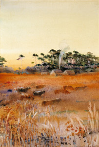 Cattle in the Broom Grass, An Autumn Evening from the series A Carolina Rice Plantation of the Fifties, ca. 1935, by Alice Ravenel Huger Smith